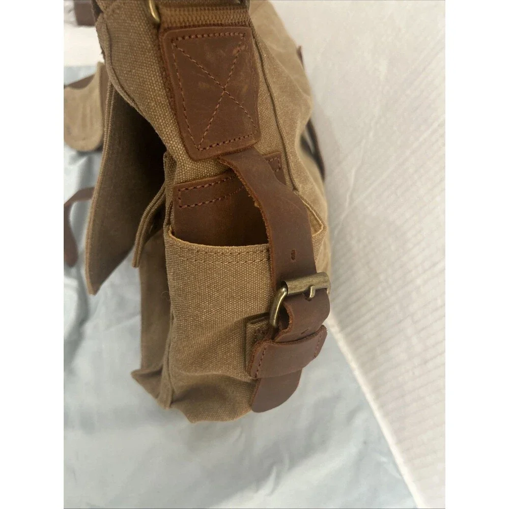 Kattee Leather Canvas Camera Bag Messenger Shoulder Bag Khaki